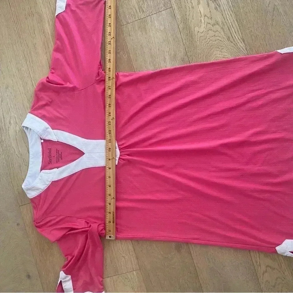 SanSoleil Women's UPF 50 Mini Dress Tunic V-Neck Pink white trim large - Picture 4 of 4